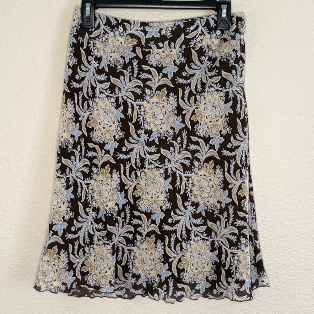 Vintage Y2K Cottage Brown Floral Paisley Silk Midi Skirt 2P Earthy Forest Fairy